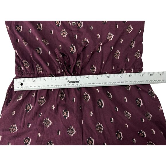 Aero Seriously Soft Jr. Womens Sz S Burgundy Floral Print Spaghetti Strap Romper - Picture 9 of 10
